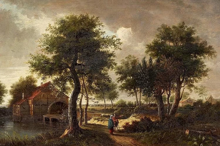 Paesaggio con mulino e figure